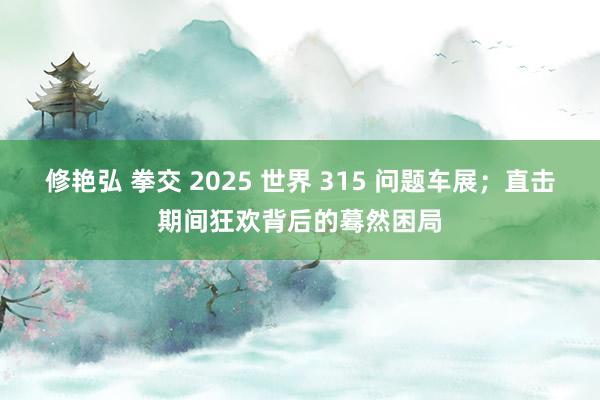 修艳弘 拳交 2025 世界 315 问题车展；直击期间狂欢背后的蓦然困局